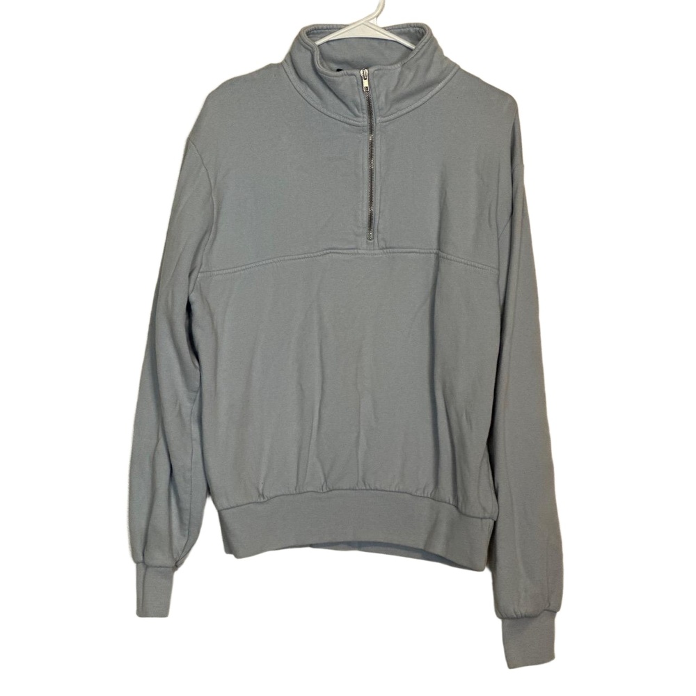 Brandy Melville Quarter Zip Sweatshirt Blue Gray Cozy Pullover NWOT - Picture 2 of 7